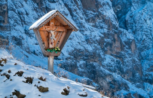 Preview: Mountain Cross Of Gardena Mountain Pass Of Dolomites Mountain Range Of Italy, Europe, Unesco World