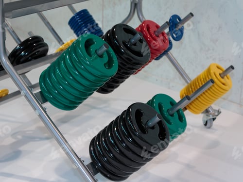 Preview: Colorful Disks For Barbell In Gym: Weight Fitness Equipment