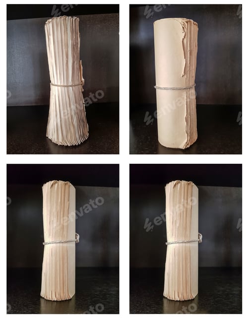 Preview: Collage Of Four Rolled Up Books And Tied