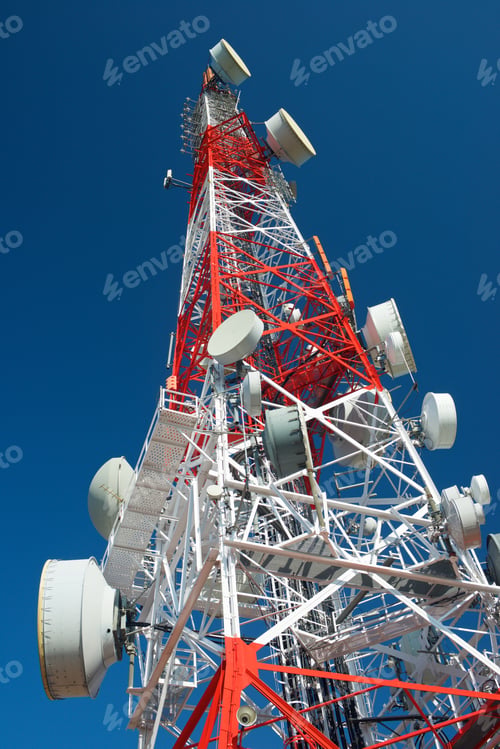 Preview: Telecommunications Tower With Clear Blue Sky.