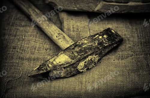 Preview: Old Medieval Hammer, Detail Of An Old Stone Working Hammer, Tool