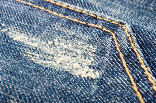 Preview: Clothing Items Blue Stonewashed Faded Jeans Cotton Fabric Texture With Seams, Clasps, Buttons And