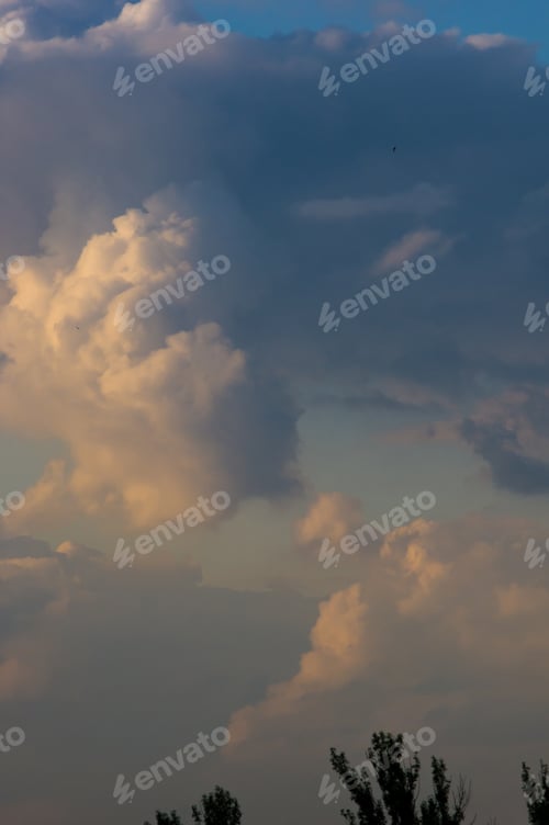 Preview: Landscape With Dramatic Light - Orange Clouds And The Outline Of Trees At Sunset