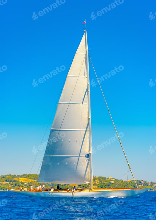 Preview: Classic Wooden Sailing Boat In A Race, Spetses Island In Greece
