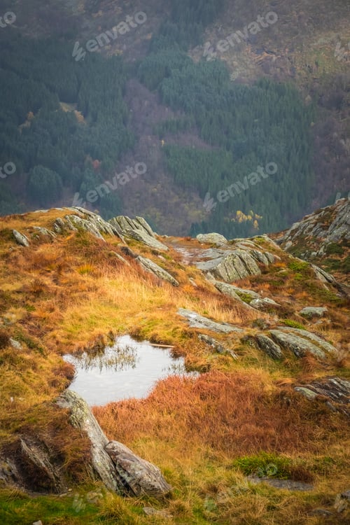 Preview: Dramatic Landscape Of Mountains From Mount Ulriken Above Bergen City, Norway