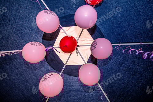 Preview: Party Balloons Hanging Down From A Ceiling Of A Party Tent