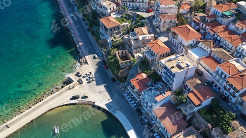 Preview: Aerial Drone Photo Of Picturesque Small Fishing Village Of Gytheio In South Peloponnese, Lakonia
