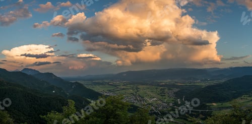 Preview: Vivid Sunset In The Hills With A Great View Over The Valley. Amazing Clouds At Sunset.