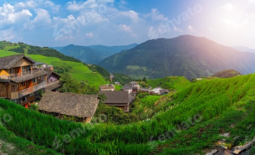 Preview: Panoramic View Of Seven Stars Accompany The Moon Cascading Layered Rice Terraces Forming Part Of