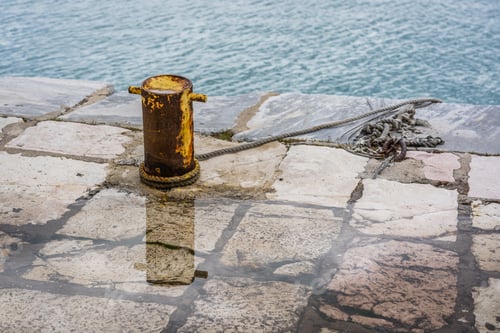 Preview: Steel Anchoring Bollard On The Shore In The Beautiful Zakynthos Town, Greece