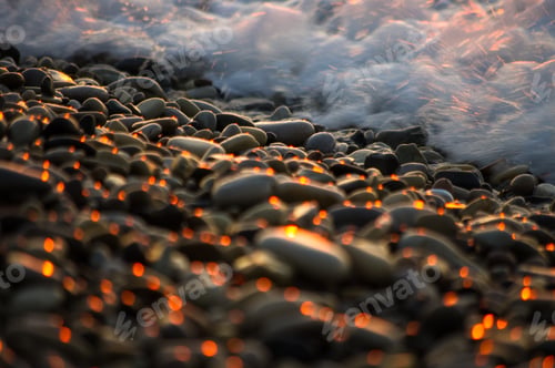 Preview: Pebble Stones On The Sea Beach, The Rolling Waves Of The Sea With Foam
