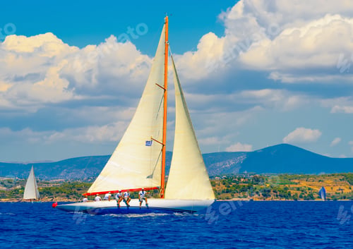 Preview: Classic Wooden Sailing Boat In A Race, Spetses Island In Greece