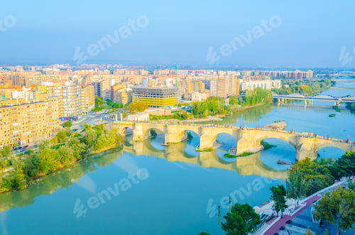 Preview: Aerial View Of The Puente De Piedra And Puente De Pilar In The Spanish City Zaragoza