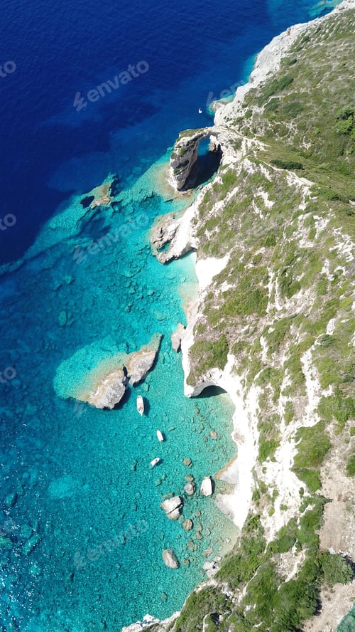 Preview: Aerial Drone Bird'S Eye View Photo Of Tropical Rocky Arch With Turquoise Clear Waters In
