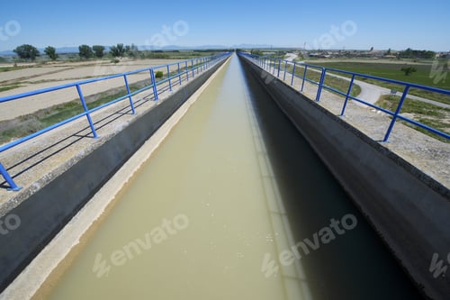 Preview: View Of A Huge Irrigation Canal Built In Concrete, Tardienta, Huesca, Aragon, Spain