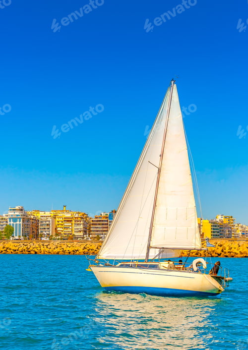 Preview: Sailing Boat During A Regatta At Palaio Faliro Gulf In Athens Greece