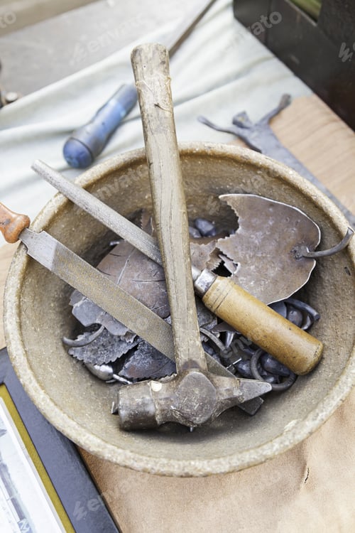 Preview: Stone Carving Tools, Detail Of Some Tools For Working Stone, Art Craft And Manual