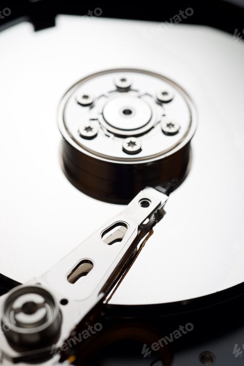 Preview: Closeup Of An Open Computer Hard Drive.