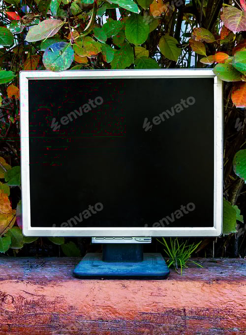 Preview: Old Computer Monitor On The Leaves Background