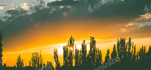 Preview: Landscape With Dramatic Light - Beautiful Golden Sunset With Saturated Sky And Clouds.