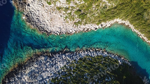 Preview: Aerial Drone Bird'S Eye View Photo Of Tropical Exotic Mediterranean Bay With White Rock Caves And