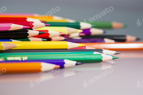 Preview: Group Of Sharp Colored Pencils With Reflexions