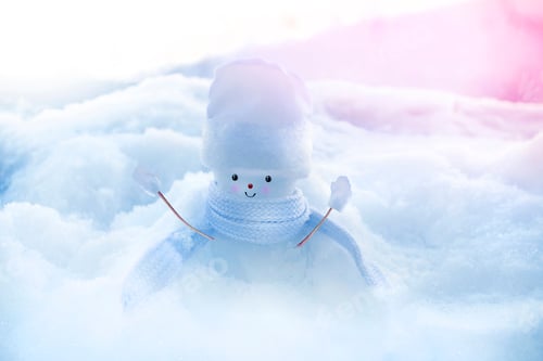 Preview: Funny Happy Snowman. Winter Landscape. Merry Christmas And Happy New Year Greeting Card