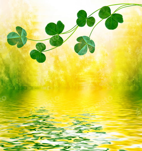 Preview: Green Clover Leaves On A Background Summer Landscape. St.Patrick 'S Day