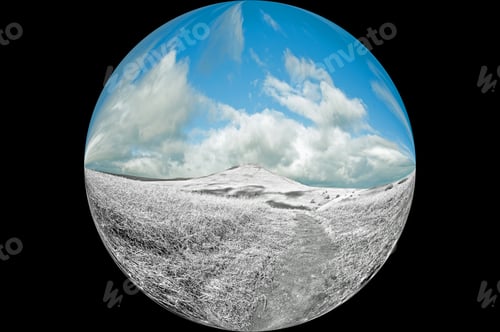 Preview: Winter Clouds And Hills, Circular Abstract Landscape.