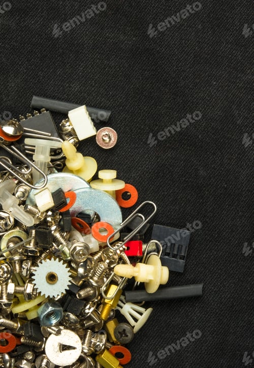 Preview: Techno Backgrounds - Various Bolts, Screws, Washers, Nuts And Other Computer Small Fasteners On