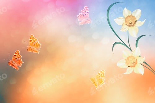 Preview: Bright And Colorful Spring Flowers Daffodils. Landscape