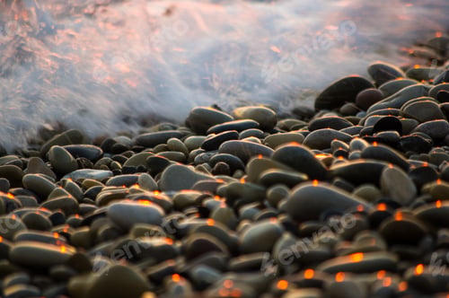 Preview: Pebble Stones On The Sea Beach, The Rolling Waves Of The Sea With Foam