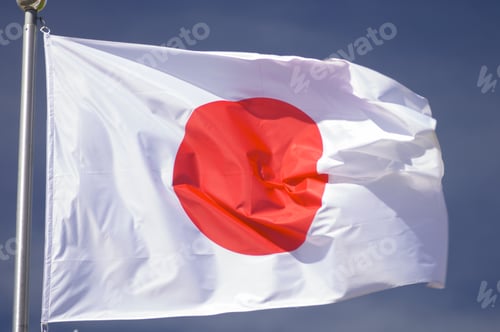 Preview: Closeup Of A Japanese Flag With Blue Sky
