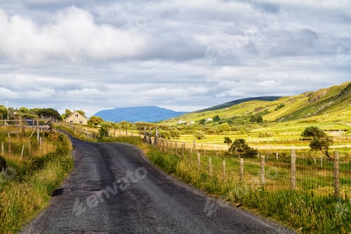 Preview: Summer Landscape Of Mountains, Hills And Meadows In Popular And Picturesque Glengesh Pass Which Is