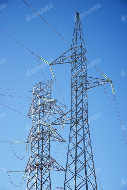 Preview: Power Line And Clear Sky In Zaragoza Province, Aragon In Spain.