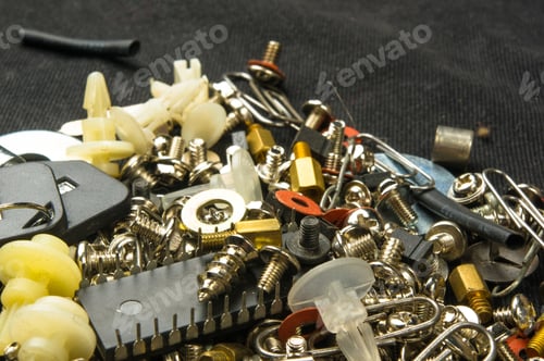 Preview: Techno Backgrounds - Various Bolts, Screws, Washers, Nuts And Other Computer Small Fasteners On