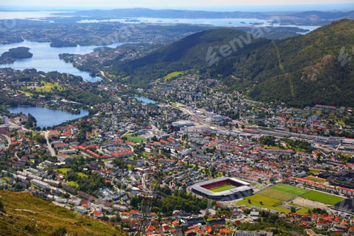 Preview: Bergen City, Norway. Summer Aerial View Of Arstad And Minde Districts.