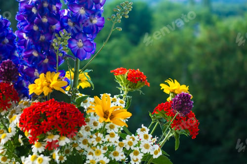 Preview: A Bouquet Of Bright Spring Flowers Of Various Types