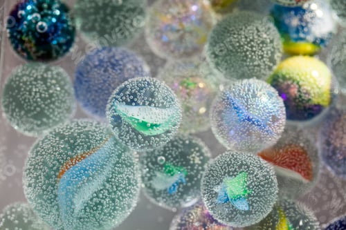 Preview: Abstract Underwater Composition With Colorful Glass Balls, Bubbles And Light