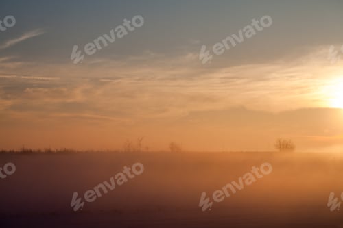 Preview: Countryside Winter Landscape At Sunset