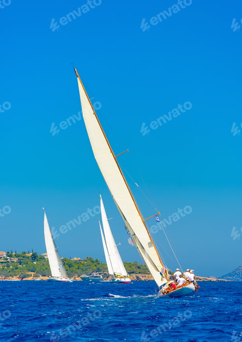 Preview: Classic Wooden Sailing Boats In A Race, Spetses Island In Greece