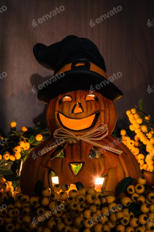 Preview: Happy Orange Pumpkin And Autumn Decoration