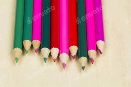 Preview: Group Of Sharp Colored Pencils With Wooden Background