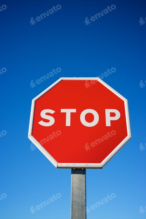 Preview: Stop Traffic Sign With Clear Blue Sky.