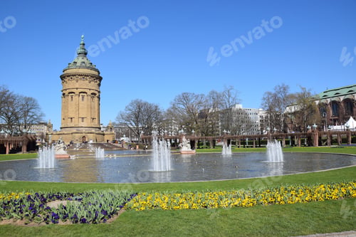 Preview: Mannheim Water Tower With Fountain In Spring