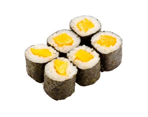 Preview: Set Traditional Japanese Rolls With Mango, Isolated On White Background