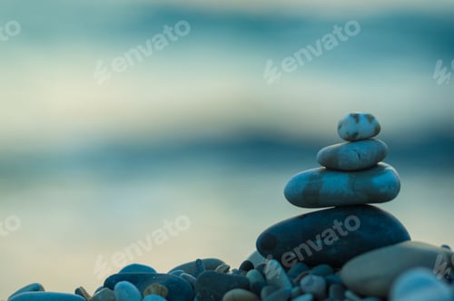 Preview: Stack Of Zen Stones On Pebble Beach