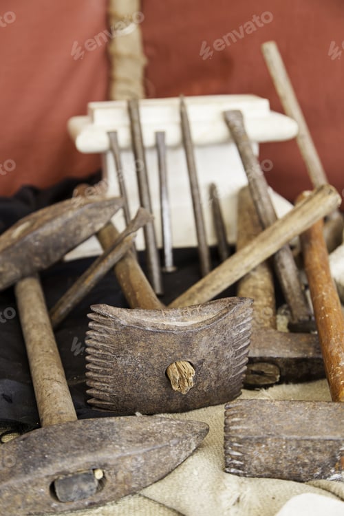 Preview: Tools Carving Stone, Detail Of Objects To Work The Stone And Give It Shape