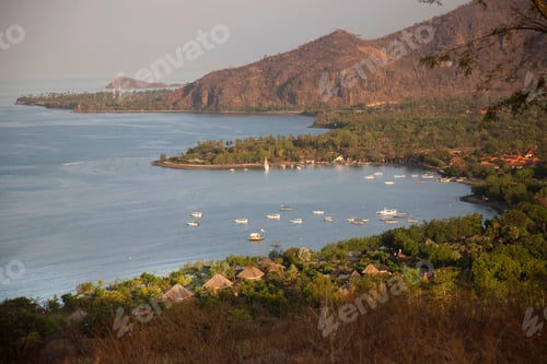 Preview: Panoramic View From Coastal Hill Top Over Rural Coastline With Small Villages, Nature Park And