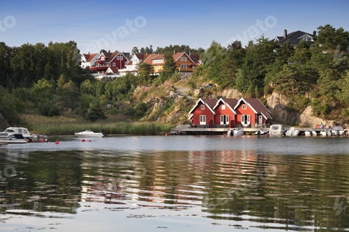 Preview: Kristiansand Town In Norway. Tommersto Neighborhood By Fidjekilen Fiord.